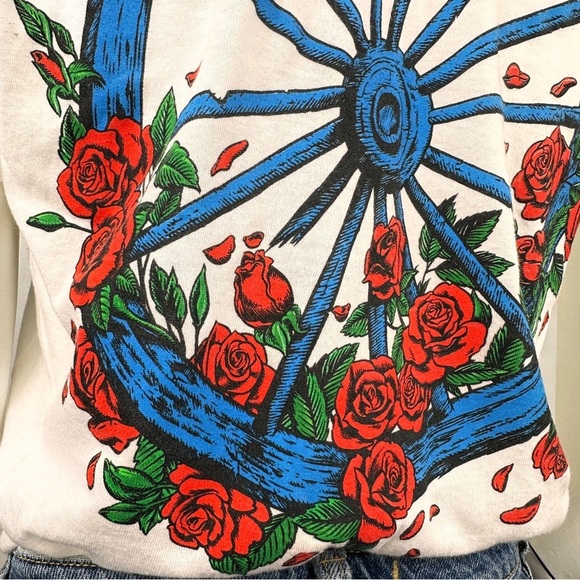 Grateful Dead Bertha Wheel & Roses White Athletic T-Shirt 2 Sided Size Small - Picture 7 of 11